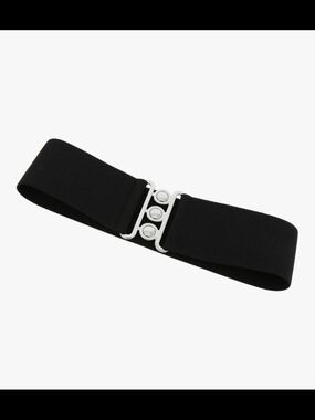 Black Elastic Waist Wide Belt with Silver Buckle